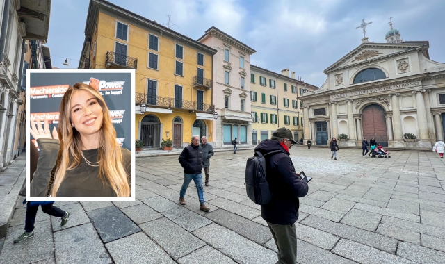 Piazza San Vittore, dove viene girato lo spot e nel riquadro Diletta Leotta