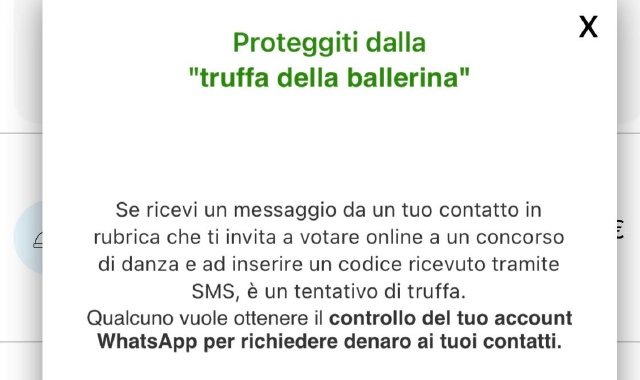 Il banner della app di Intesa Sanpaolo che mette in guardia gli utenti