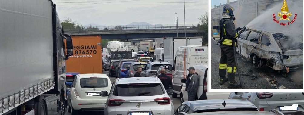 A8, auto in fiamme tra Gallarate a Cavaria: lunghe code