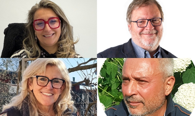 I quattro candidati. Da sinistra in senso orario: Rossella Bosco, Gianni Bullo, Madì Reggio e Andrea Tovaglieri