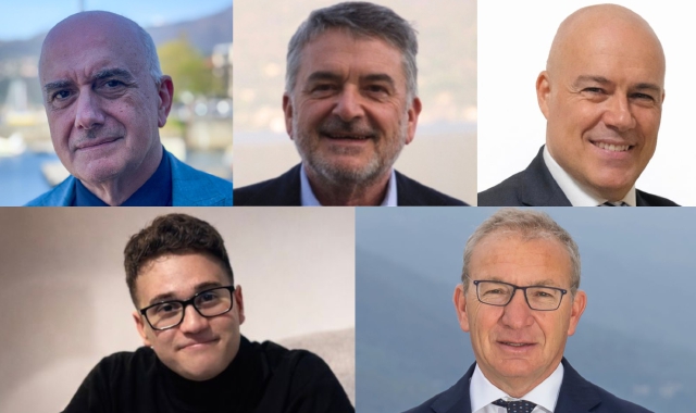 I cinque candidati. Da sinistra in senso orario: Furio Artoni, Enrico Bianchi, Marco Massarenti, Paolo Nicastri e Andrea Pellicini