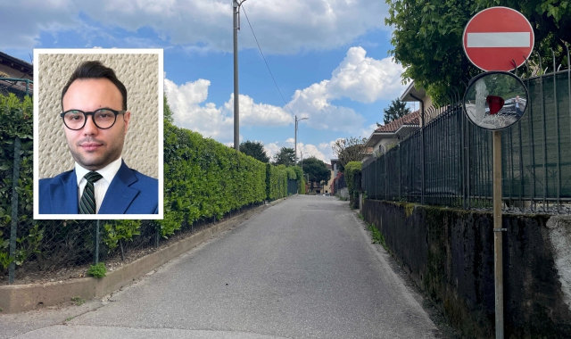 Via Castellini e nel riquadro il leghista Stefano Angei