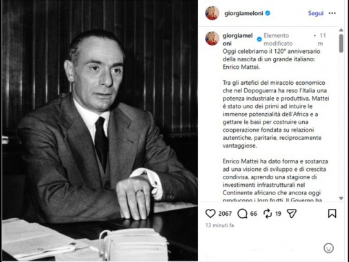 Meloni, Mattei ispirazione quotidiana nostro impegno, continueramo a farne tesoro
