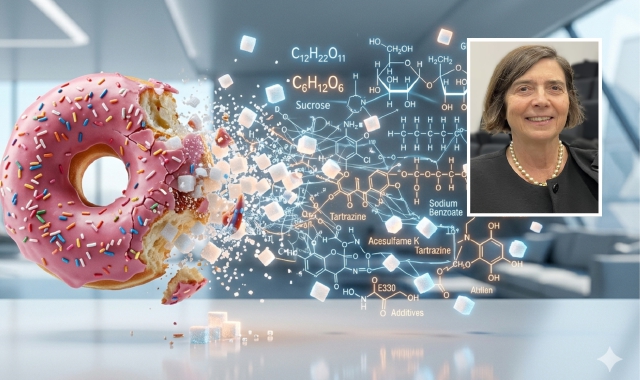 Il focus del documento è sugli alimenti ultraprocessati (foto IA). Nel riquadro, Luigina Guasti