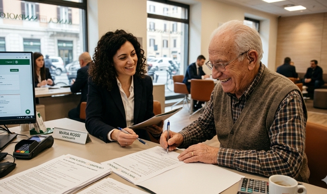 Nella foto realizzata con l’AI, un anziano che stipula un mutuo. Al centro il convegno di Anama Confesercenti  in Salone Estense 