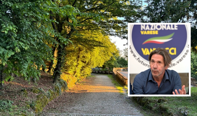 Un viale dei Giardini Estensi, dove è avvenuta l’aggressione, e nel riquadro Piero Galparoli di Futuro Nazionale Varese
