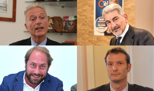 Da sinistra, in alto, in senso orario, il poker di papabili all’investitura di  candidato sindaco:   Luca Marsico, Raffaele Cattaneo, Carlo Piatti e Giuseppe Montalbetti