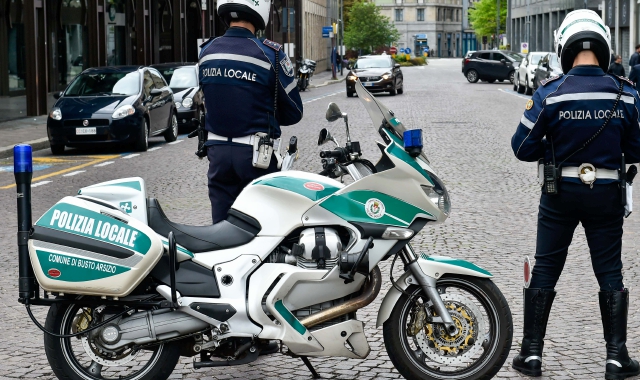 Una pattuglia della polizia locale sorveglia piazza Garibaldi