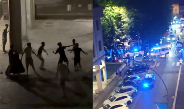 Un momento della rissa e i soccorsi (foto Stefano Carvelli/FACEBOOK)